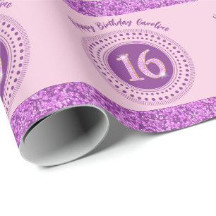 Elegant Sweet 16 Birthday, Rosa Glitter & Rand Presentpapper