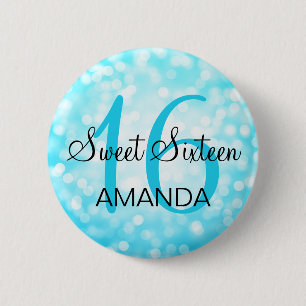 Elegant Sweet 16 Birthday Turquise Glitter Ljus Knapp