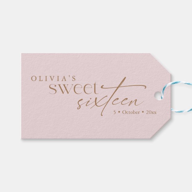 Elegant Sweet 16 Blush Pink Birthday  Presentetikett (Framsidan (Horisontell))