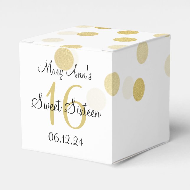 Elegant Sweet 16 Faux Gold Foil Glitter Ljus Presentaskar (Framsidan Sidan)