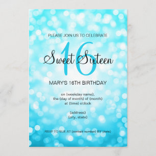 Elegant Sweet 16 Födelsedag Turkos Glitterljus Inbjudningar