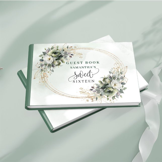 Elegant Sweet 16 grön och guld boho lövverk gäst Gästböcker (Graceful Sweet 16 green and gold boho foliage guest book)
