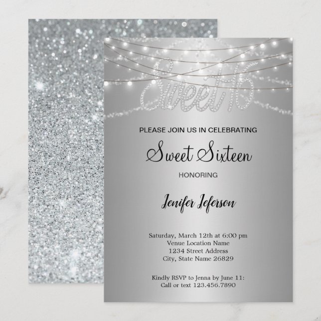 Elegant Sweet 16-inbjudan Inbjudningar (Fram/baksida)