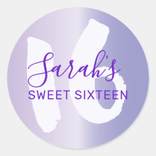 Elegant Sweet 16 Lila Metallic Birthday Runt Klistermärke