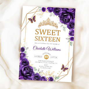Elegant Sweet 16 lila rosor guld Inbjudningar