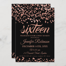Elegant Sweet 16 Ro Guld & Black Foil Confetti Inbjudningar