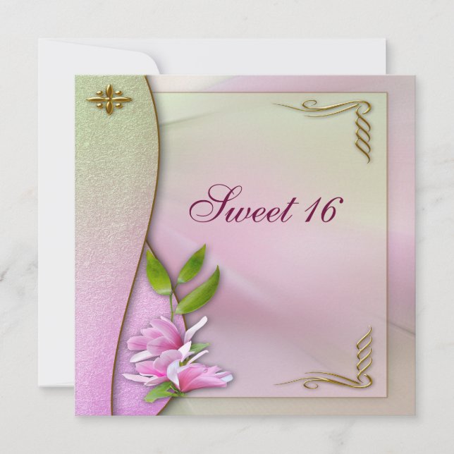 Elegant Sweet 16 Rosa Magnolia-Inbjudningskort Inbjudningar (Framsida)