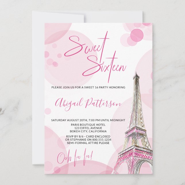 Elegant Sweet 16 Rosa White Paris Birthday Inbjudningar (Framsida)