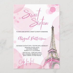 Elegant Sweet 16 Rosa White Paris Birthday Inbjudningar