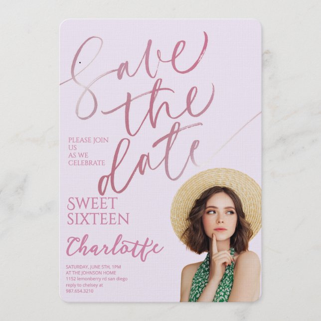 Elegant Sweet 16 Save the Date Birthday Inbjudningar (Framsida)