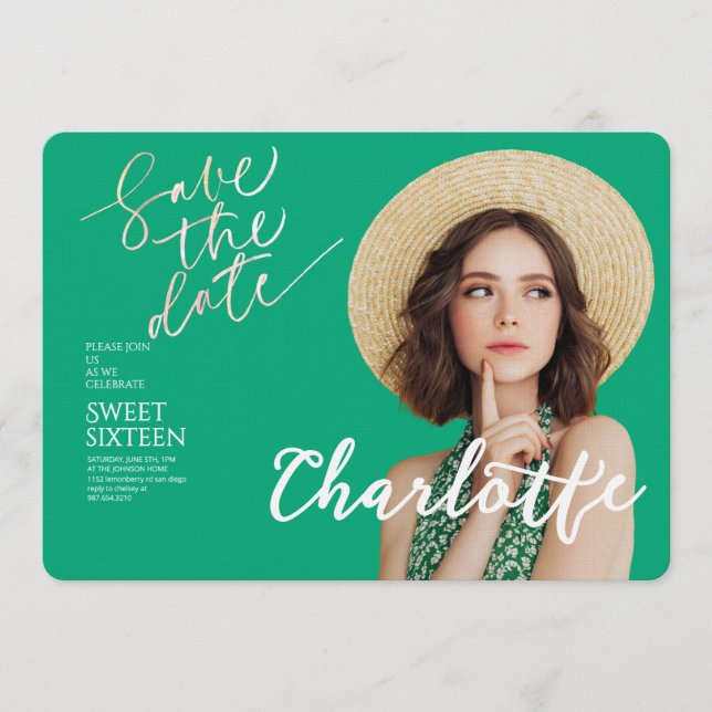 Elegant Sweet 16 Save the Date Birthday Inbjudningar (Framsida)