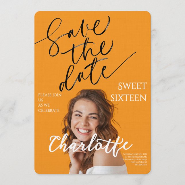 Elegant Sweet 16 Save the Date Birthday Inbjudningar (Framsida)