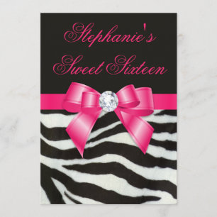 Elegant Sweet 16 Sebra-ränder Het rosa rosett Inbjudningar