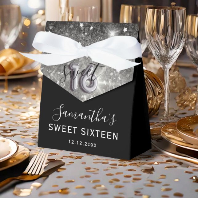 Elegant Sweet 16 Silver Glitter & Black Birthday Presentaskar (Skapare uppladdad)