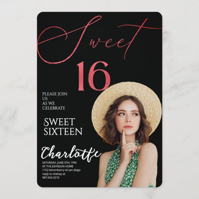 Elegant Sweet 16 Spara datumet Födelsedag Inbjudningar (Framsida)