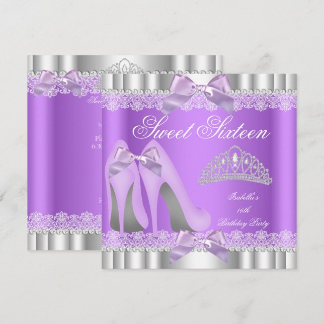 Elegant Sweet 16 Sweet sixteen Party Lavender Snör Inbjudningar (Fram/baksida)