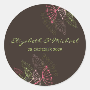Elegant Sweet Dandelions sommarbröllop Stickers Runt Klistermärke
