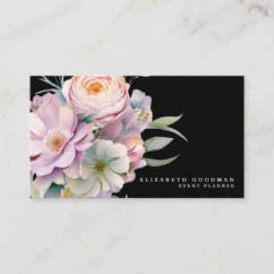 Elegant Sweet Flowers Black Affärskort Visitkort