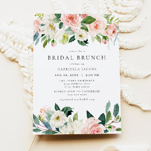 Elegant & Sweet  Rosa Blommigt Möhippa Brunch Inbjudningar