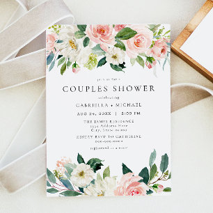 Elegant & Sweet Rosa Blommigt Par Shower Inbjudningar