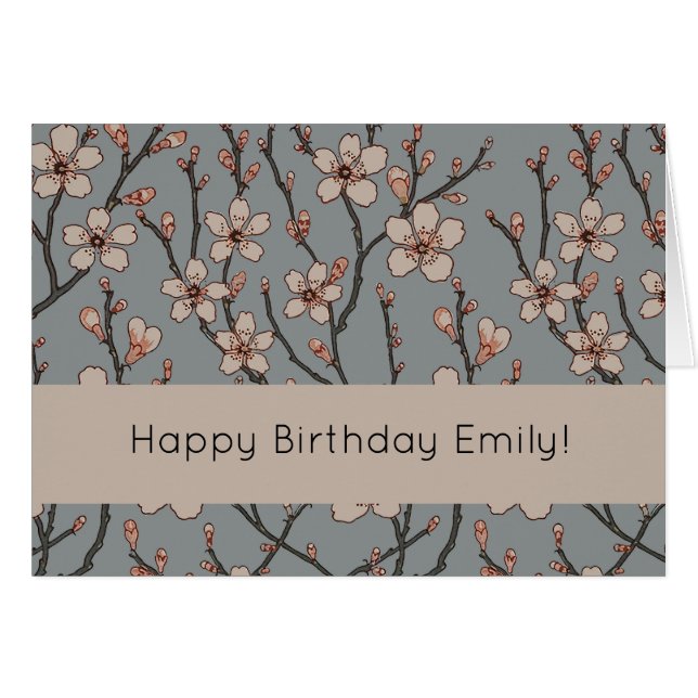 Elegant Sweet Rosa Flower Blommar Cherry Mönster Hälsningskort (Framsidan Horizontal)