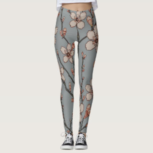Elegant Sweet Rosa Flower Blommar Cherry Mönster Leggings
