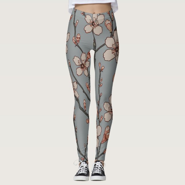 Elegant Sweet Rosa Flower Blommar Cherry Mönster Leggings (Framsida)