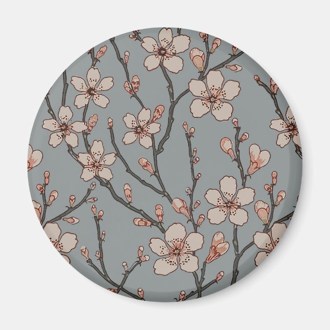 Elegant Sweet Rosa Flower Blommar Cherry Mönster Magnet (Framsidan)