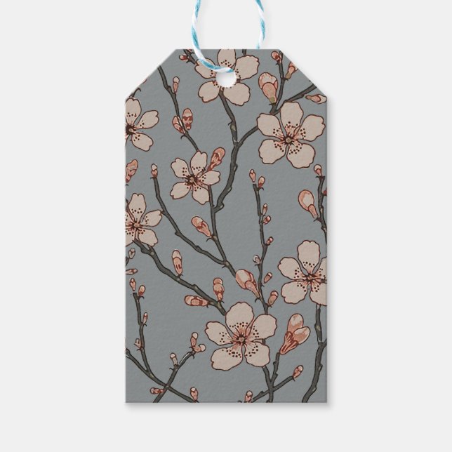 Elegant Sweet Rosa Flower Blommar Cherry Mönster Presentetikett (Framsidan)