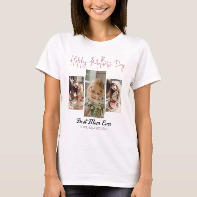 Elegant Sweet Rosa Mors dag Tre foto T Shirt (Framsida)