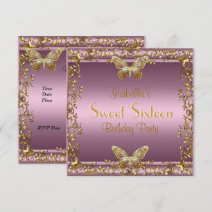 Elegant Sweet Sixteen Födelsedag Rosa Guld Fjäril Inbjudningar