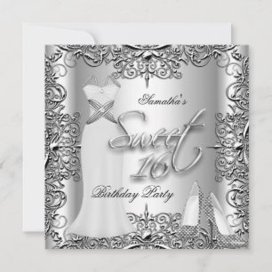 Elegant Sweet Sixteen Söt 16 Födelsedagsfest Silve Inbjudningar