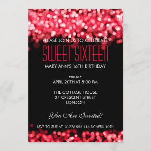 Elegant Sweet sixteen Sparkling Ljus Red Inbjudningar