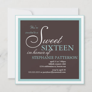 Elegant Sweet sixteen Teal Brown Party-inbjudan Inbjudningar