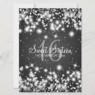 Elegant Sweet sixteen Winter Gnistra Black Inbjudningar