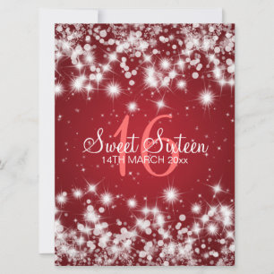 Elegant Sweet sixteen Winter Gnistra Red Inbjudningar