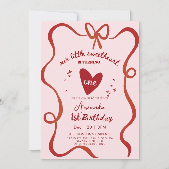 Elegant Sweetheart Valentines Hand Drawn Birthday Inbjudningar (Framsida)