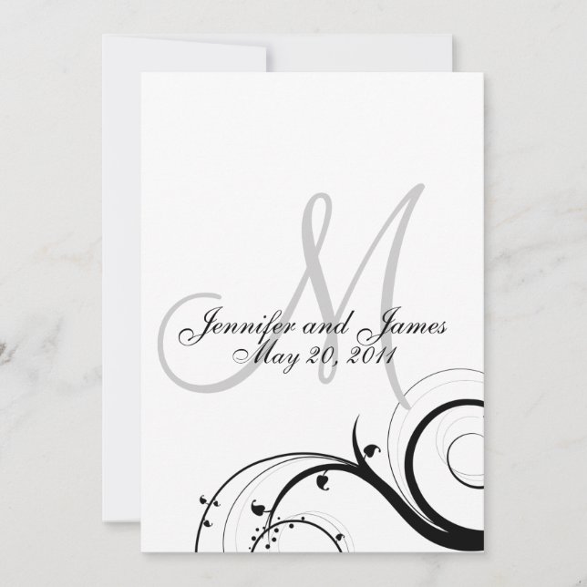 Elegant Swirl Monogram bröllopsinbjudan tillbaka Inbjudningar (Framsida)