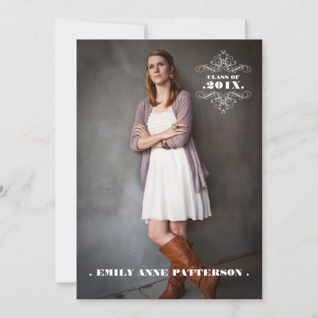 Elegant Swirl Photo Studentfest-meddelande Inbjudningar (Framsida)