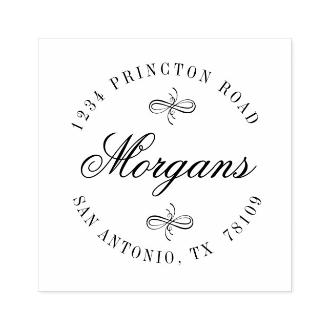 Elegant Swirl Returadress Frimärke Stämpel (Tryck)