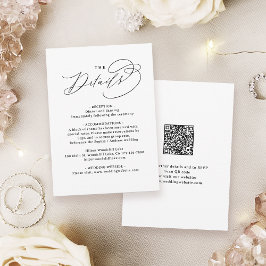 Elegant Swirl Script QR Code Wedding Details Anteckningskort