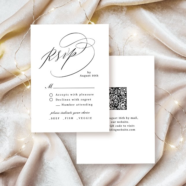 Elegant Swirl Script Simple QR code Wedding OSA Kort (Elegant Swirl Script Simple QR code Wedding RSVP Card)