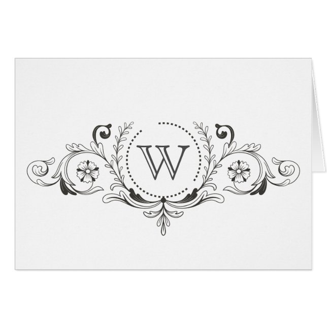 Elegant Swirl svartvitt Monogram-anteckningskort OBS Kort (Framsidan Horizontal)