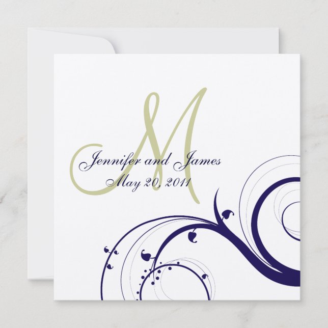Elegant Swirl Wedding Investigation Navy Grönt Cre Inbjudningar (Framsida)