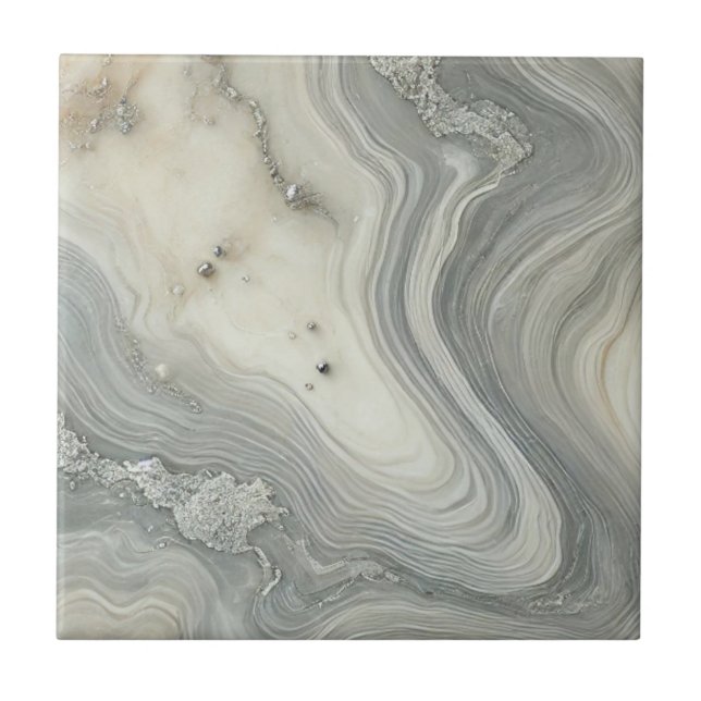 Elegant Swirled Marble Struktur med Silver-accente Kakelplatta (Framsidan)