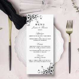Elegant Swirls Black & White Bröllop Menu Meny