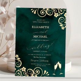 Elegant Swirls,Confetti Wine Glasses Wedding  Inbjudningar