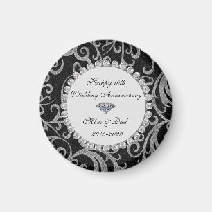 Elegant Swirls Diamonds 10:e Bröllop-årsdagen S Magnet