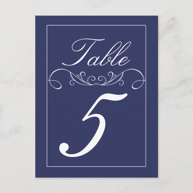 Elegant Swirls Navy Bröllop Bordsnummer Cards (Framsida)