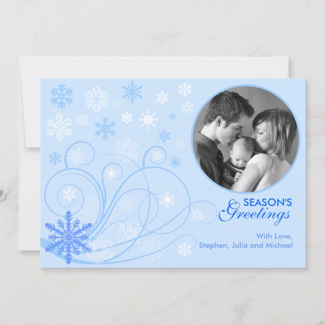Elegant Swirls och Snöflingor Photo Card Julkort (Framsida)